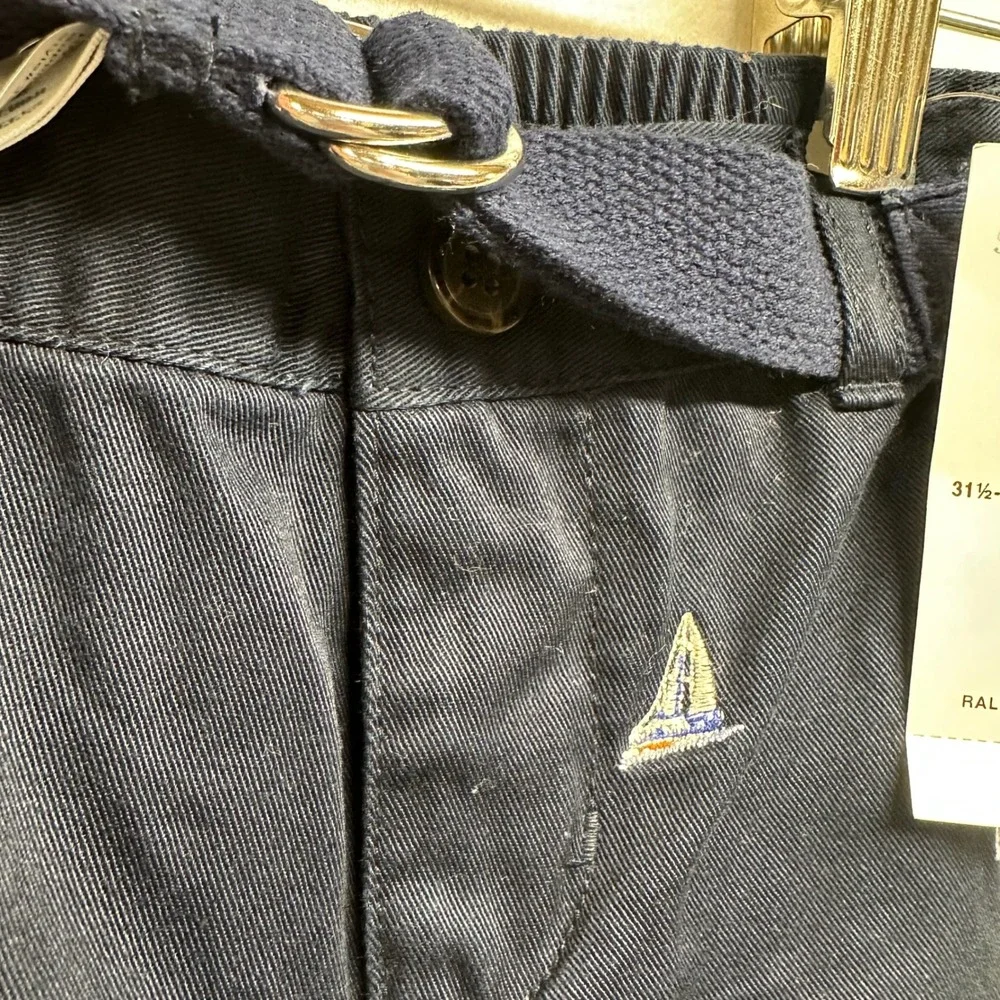 Ralph Lauren Chino Pants Kids 18M Navy Blue Sailboat Embroidered Belted